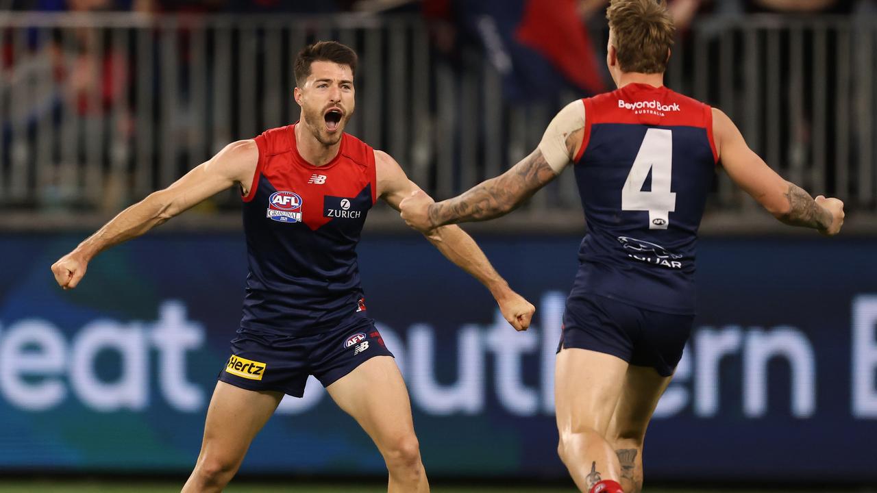 PERTH, AUSTRALIA - SEPTEMBER 25: Alex Neal-Bullen of the Demons celebrates after scoring a goal during the 2021 AFL Grand Final match between the Melbourne Demons and the Western Bulldogs at Optus Stadium on September 25, 2021 in Perth, Australia. (Photo by Paul Kane/Getty Images)