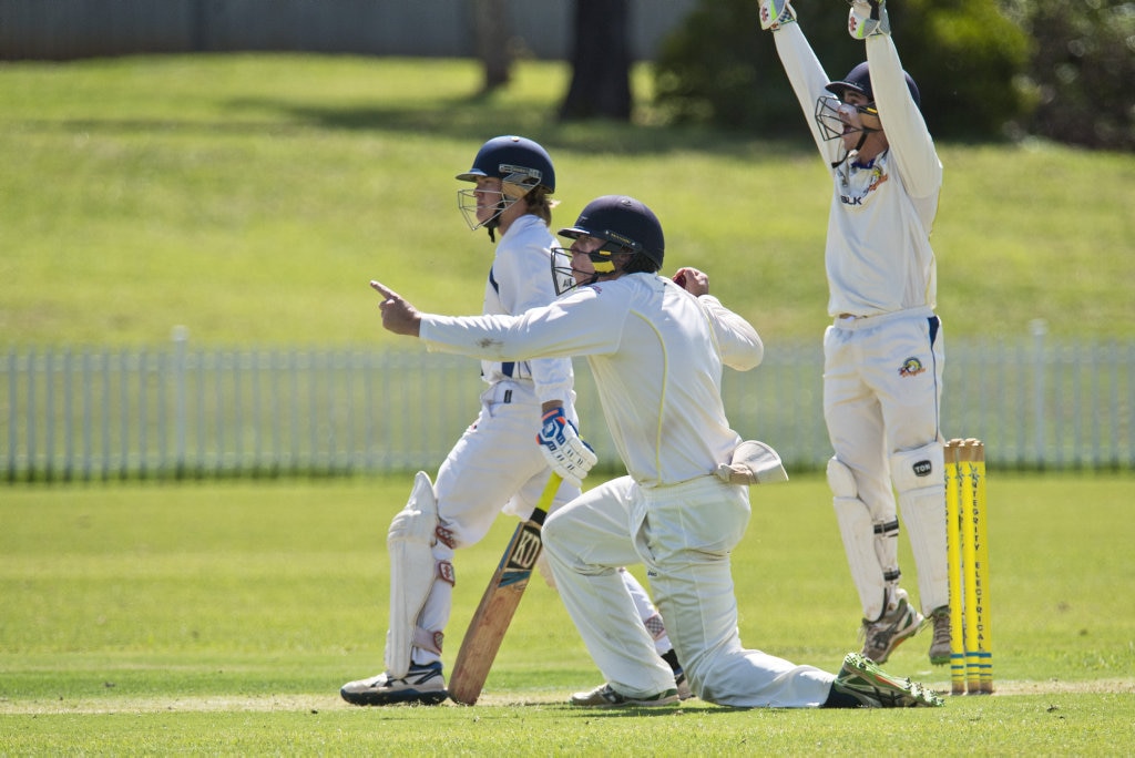 James Bidgood of University is caught by Connor Philp of Northern Brothers Diggers in round eight A grade Toowoomba Cricket at Rockville Oval, Saturday, March 7, 2020. Picture: Kevin Farmer