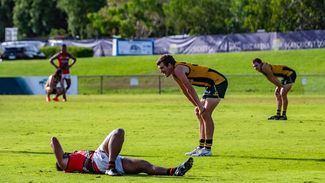 PINT and Tiwi Bombers drew in Round 11 in season 2022-23. Picture: Patch Clapp / AFLNTMedia.