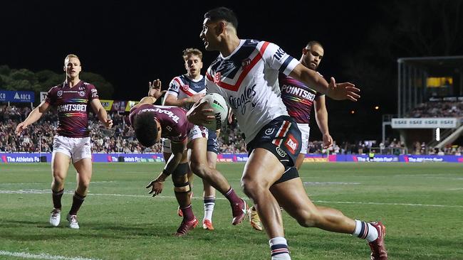 Daniel Tupou opened the scoring for the Roosters against Manly. Picture: Cameron Spencer/Getty Images