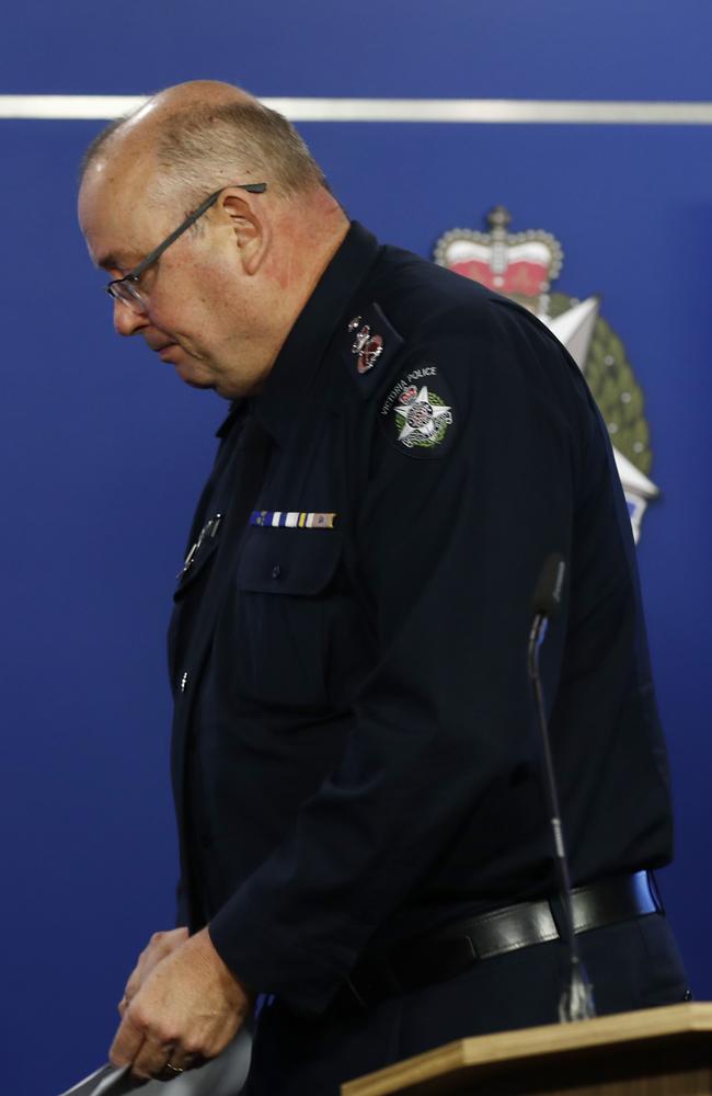 Victoria Police Chief Commissioner Graham Ashton was emotional on Thursday morning. Picture: Darrian Traynor/Getty Images