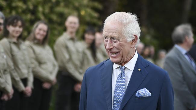 King Charles III meets with workers at the Australian National Botanic Gardens in Canberra. Picture: NewsWire / Martin Ollman