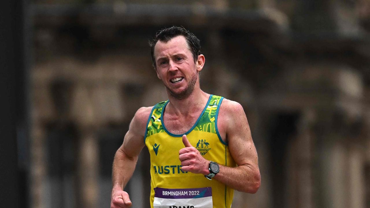Australia's Liam Adams completes the men's Marathon final on day two of the Commonwealth Games at Smithfield in Birmingham, central England, on July 30, 2022. (Photo by Ben Stansall / AFP)