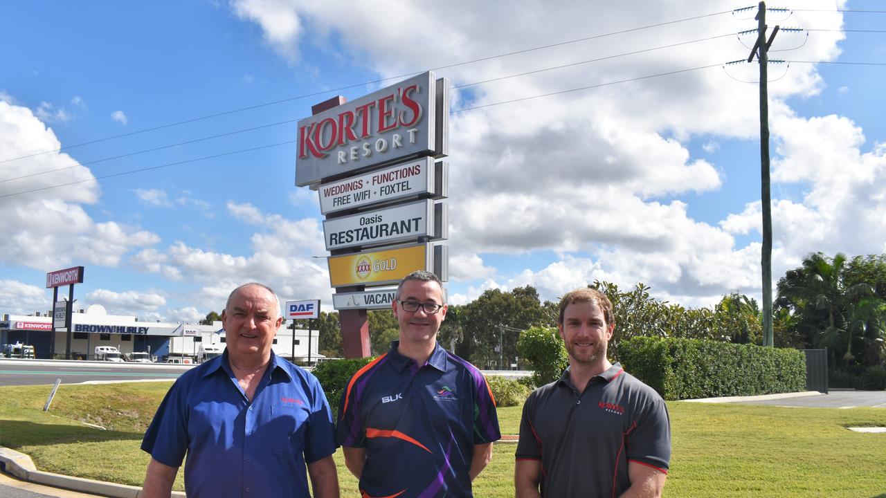 Rockhampton Leagues Club are in the process of buying Korte's Resort. Pictured are Bill and Cameron Korte, who will retain the management of the motel and restaurant, and Scott Moss from the RLC Board, who have plans to redevelop part of the site with a new community club.