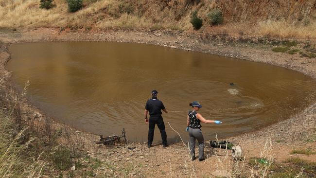 Divers searching for Dale McCauley at a nearby dam last year. Picture: Tait Schmaal.