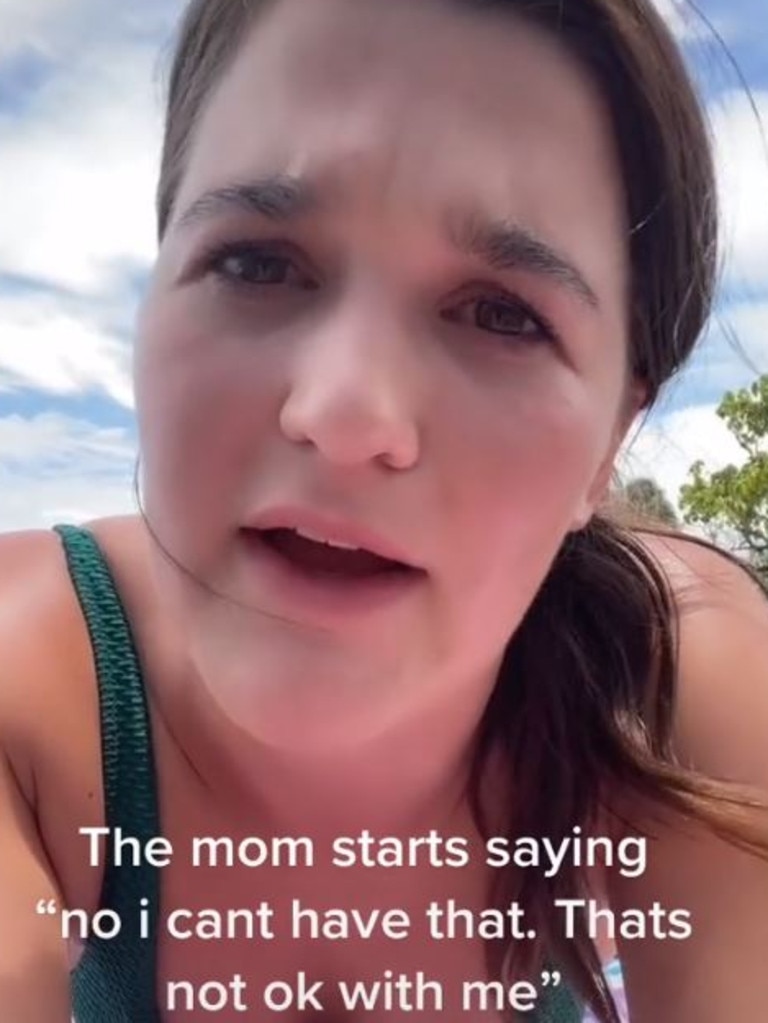 She said a mother had taken issue with her green bikini. Picture: TikTok/savysimsyo