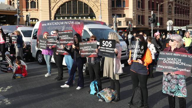 There were a number of protests around the country by animal and vegan activists. Picture: AAP Image/David Crosling