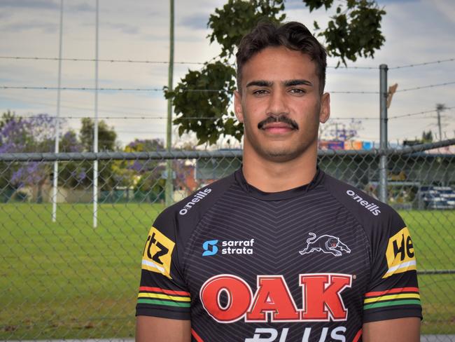 Iluka’s Daine Laurie at McGuren Field – the home-ground one of his junior clubs Grafton Ghosts – during his off-season home visit after his debut NRL season with the Penrith Panthers in 2020.