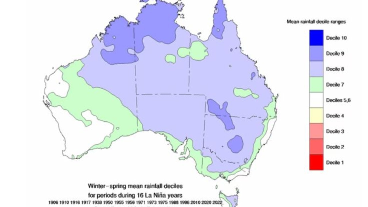 This map shows rainfal during 16 La Nina years. Source: BoM