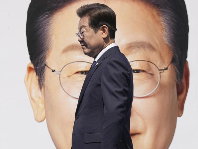 Lee Jae-myung, presidential candidate of the Democratic Party, arrives at a campaign event in Seoul, South Korea, Monday, May 12, 2025. (AP Photo/Lee Jin-man)