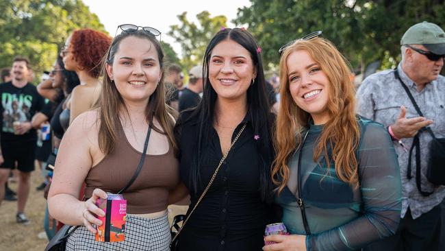 Phoebe Grasmeder, April Grasmeder and Teegan Avery at BASSINTHEGRASS 2023. Picture: Pema Tamang Pakhrin