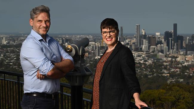 Queensland Greens MPs Michael Berkman and Amy MacMahon on Mount Coot-tha in Brisbane. Picture: Lyndon Mechielsen