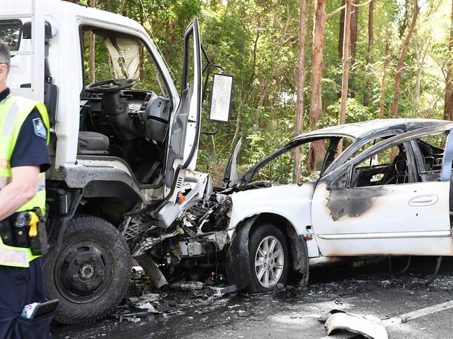 Emergency services at a car and truck crash on Blackall Range Rd, Woombye in 2020. Picture: Patrick Woods