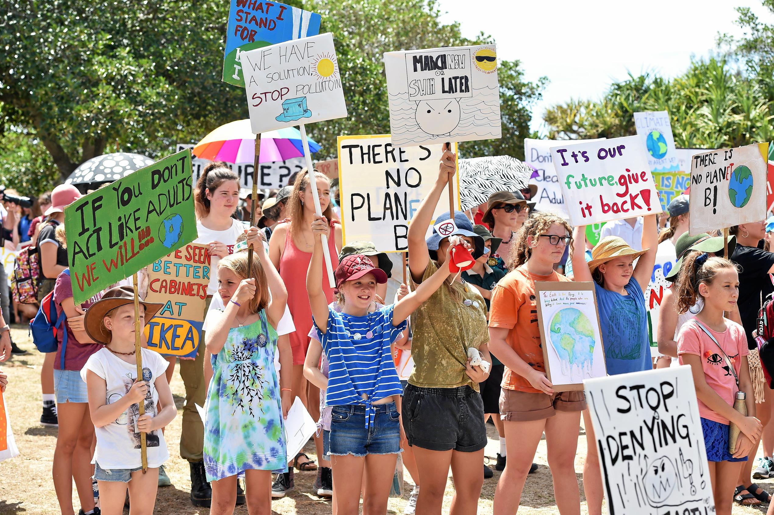 School students and community members gather at Peregain Beach to tell our politicians to take all them seriously and start treating climate change for what it is: a crisis and the biggest threat to our generation and gererations to come. Picture: Patrick Woods