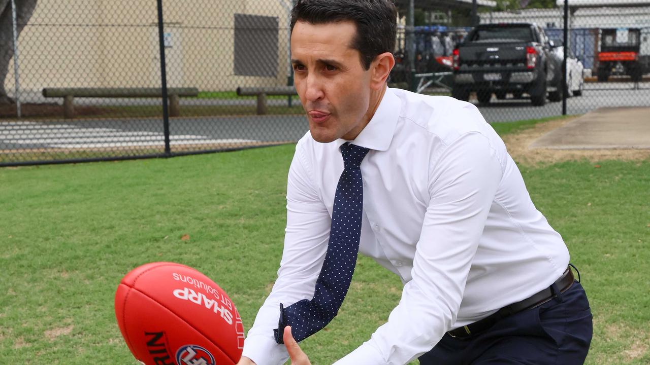 Opposition Leader David Crisafulli visits the Gold Coast Suns on Sunday. Picture: Tertius Pickard