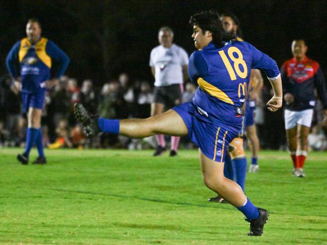 Srey from Marmalade kicks during the Biggest Game of Div 12 Ressies 2.0 at the Elizabeth Football Club last year. Picture: Brenton Edwards