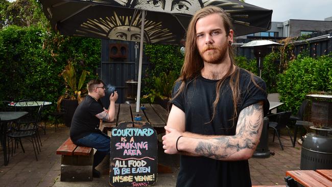Elwood Lounge chef Will Rooke in the smoking courtyard. Picture: Nicki Connolly