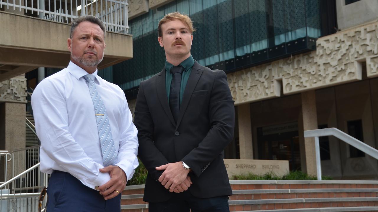 Hinchinbrook MP Nick Dametto and Karl Boevink outside Townsville court on Friday. Picture: Natasha Emeck