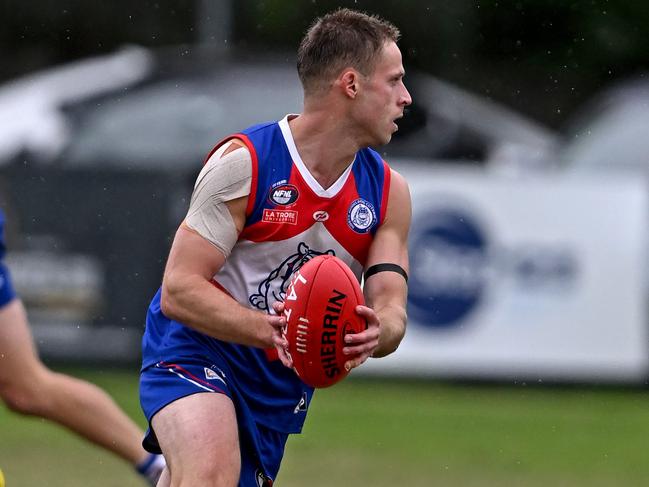 North HeidelbergÃs K. Mcdonald during the NFNL North Heidelberg v Heidelberg match at Shelley Reserve in Heidelberg Heights, Saturday, April 15, 2023. Picture: Andy Brownbill