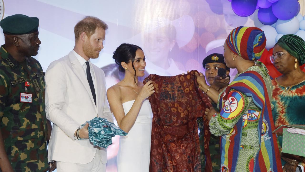 Prince Harry and Meghan Markle attend charity lunch with the Nigerian defence minister. Picture: Getty Images Europe.