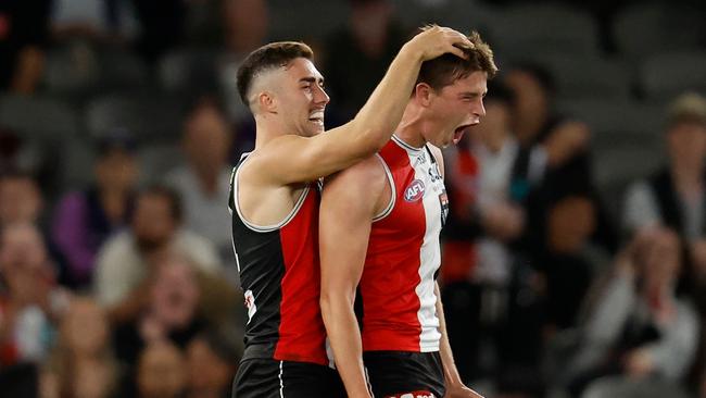 Jade Gresham celebrates after Mattaes Phillipou’s first goal. Picture: Getty Images