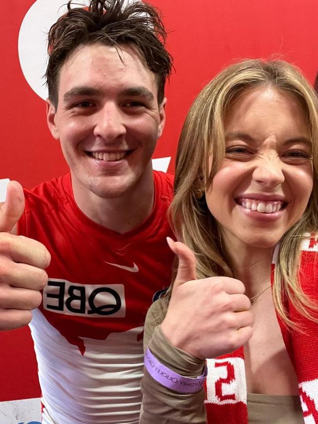 Sydney Sweeney with Errol Gulden. Picture: Sydney Swans/Instagram