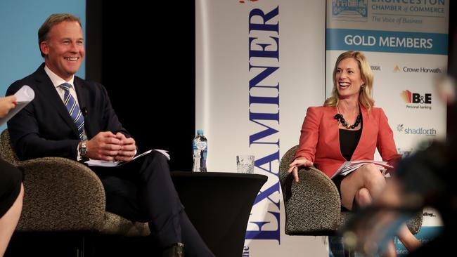 Premier Will Hodgman and Opposition Leader Rebecca White at the debate. Pictures: LUKE BOWDEN