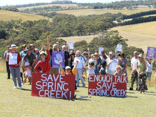 Torquay and Jan Juc is awash with purple signs as the deadline looms for submissions into the future of Spring Creek. Picture: Alan Barber