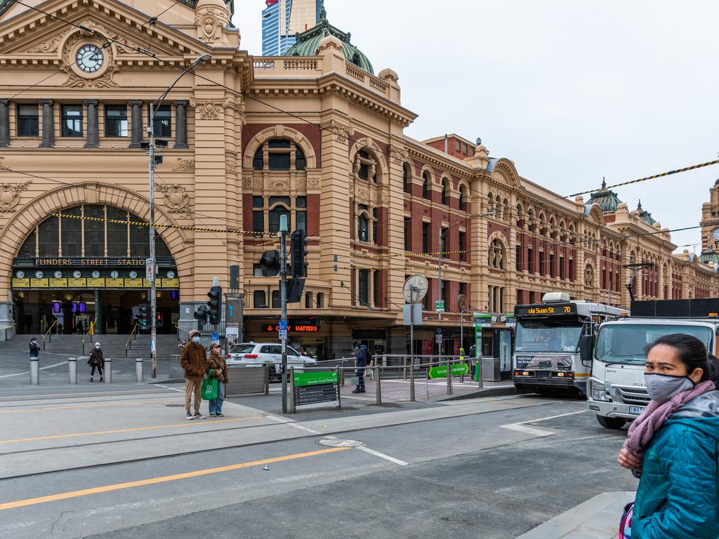 The normally busy streets of Melbourne were left virtually empty during the city’s tough lockdown restrictions. Picture: Asanka Ratnayake/Getty Images