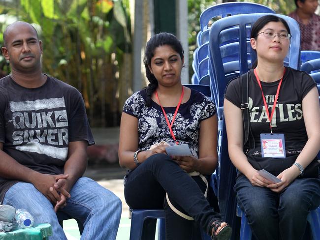 Never before seen photo from inside Kerobokan jail ... Kelly Ng, with Myuran Sukumaran and his sister Brintha. Picture: Supplied.