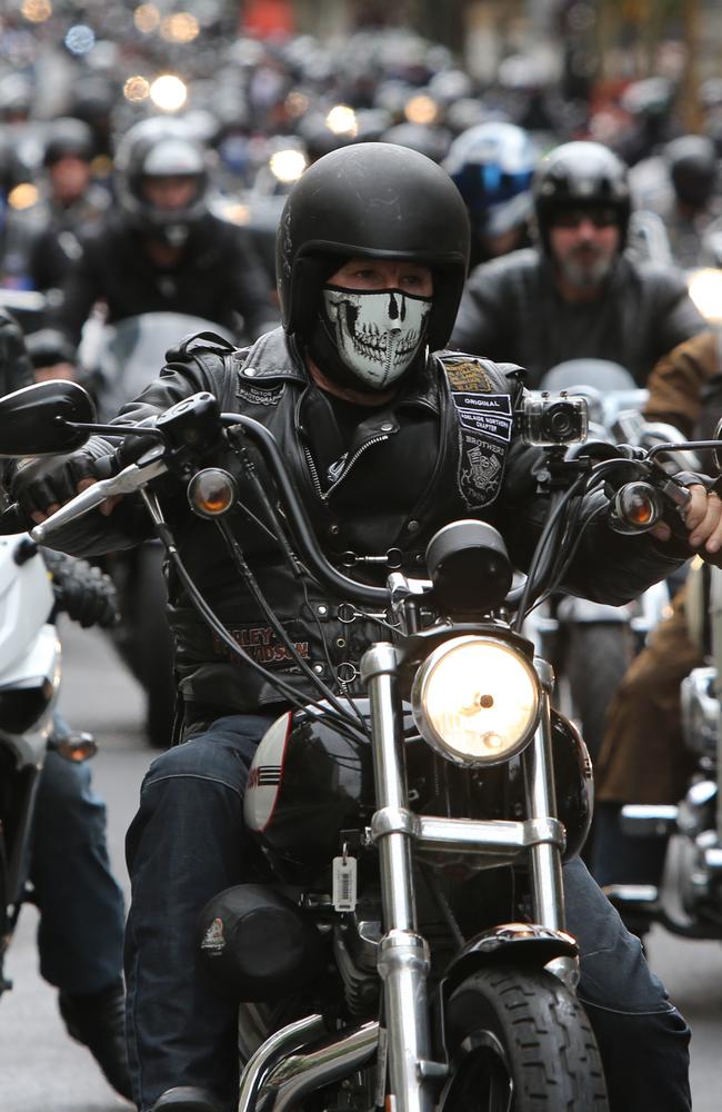 Hundreds of bikies ride through Adelaide to Parliament House in 2013 to protest anti-bikie laws. Picture: Tait Schmaal.