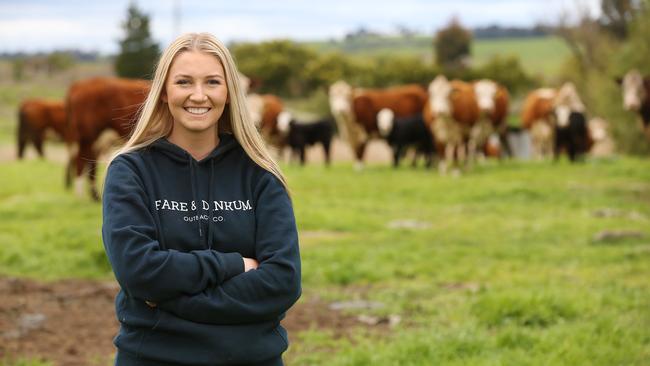 Darcey Heffernan at her family’s beef farm at Beveridge, which she now runs. Picture: Andy Rogers