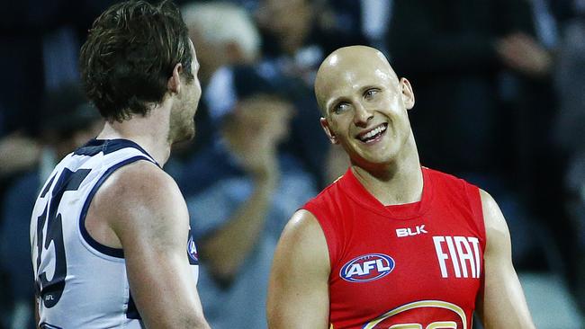 Ablett and Patrick Dangerfield both deep inside 50 might be a scary thought for opposition coaches. Picture: Colleen Petch