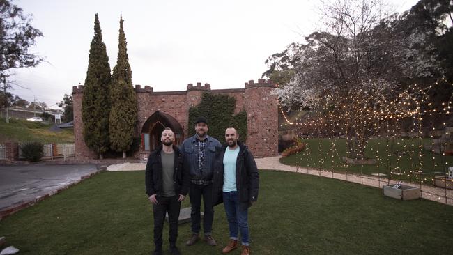 Tyler Walsh, Clinton Gresham and William Priestley outside of Harlequin Hobart in Lenah Valley.