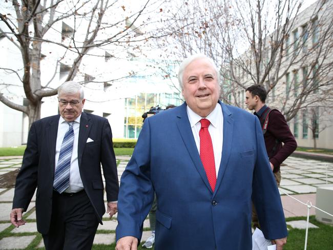 NSW Senator Brian Burston and Federal Leader of the United Australia Party, Clive Palmer at a press conference to announce that NSW Senator Brian Burston had joined the United Australia Party and would lead the Party in the Senate, at Parliament House in Canberra. Picture Kym Smith