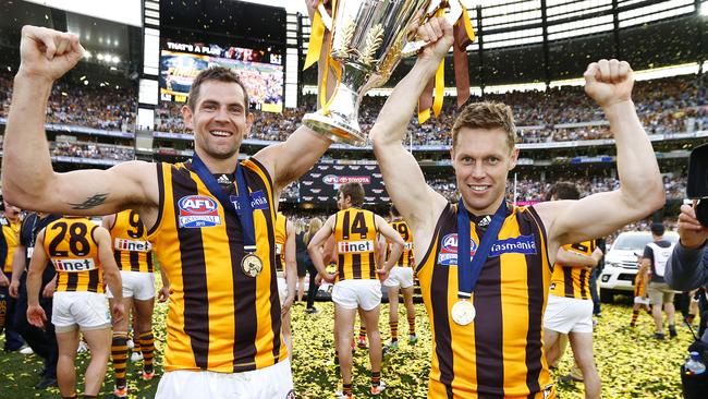 Luke Hodge and Sam Mitchell are four-time premiership stars at Hawthorn. Picture: Michael Klein