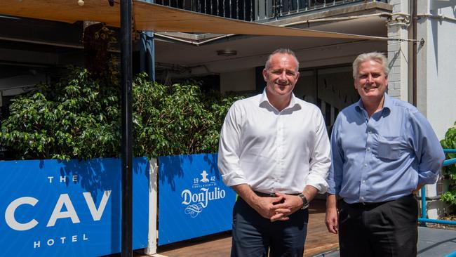 Endeavour Group chief executive Steve Donohue (left) with Endeavour's Territory assets manager Russell Reid. Picture: Pema Tamang Pakhrin