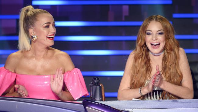 Lindsay Lohan with Jackie O on The Masked Singer.