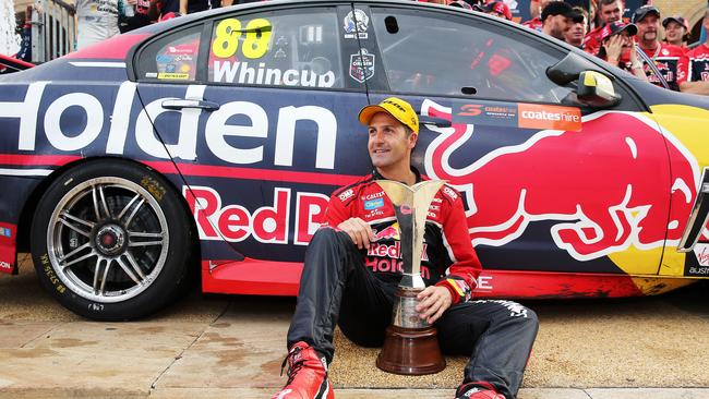 Jamie Whincup celebrating his seventh Supercars title after the Newcastle 500 last year. Picture: Tim Hunter