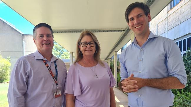 TAFE’s Nathan Pole and Joanne Charters with Bundaberg MP Tom Smith.