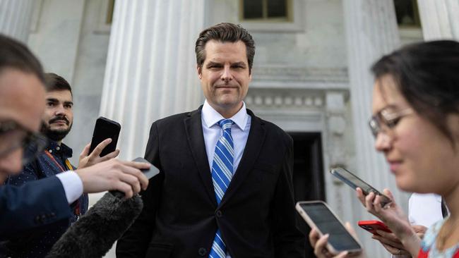 Matt Gaetz speaks to the press outside the US Capitol in Washington. Picture: AFP.