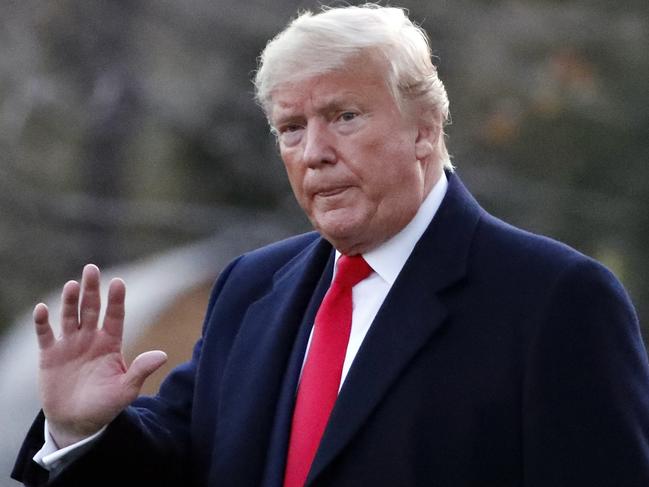 US President Donald Trump waves as he departs on the South Lawn of the White House for a campaign rally in Louisiana. Picture: AP Photo/Alex Brandon