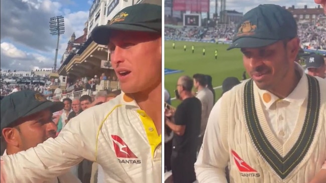 Marnus Labuschagne and Usman Khawaja weren't happy with a chirpy England fan.