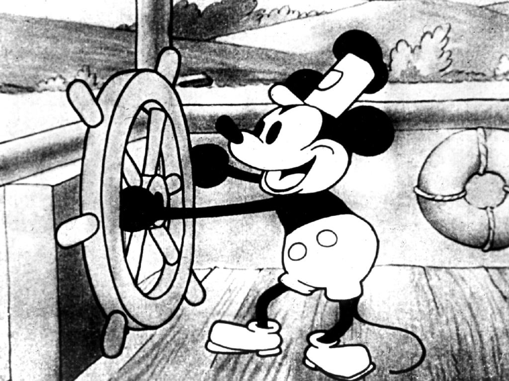 1928. Still from first synchronised sound cartoon "Steamboat Willie", launched career of cartoon character Mickey Mouse. Pic: Handout. Film / Historical