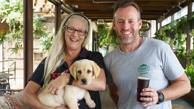 Janelle Denny, Nelson the Smart Pup and Chris Sheehan at The Imperial Hotel. Photo: Alain Bouvier