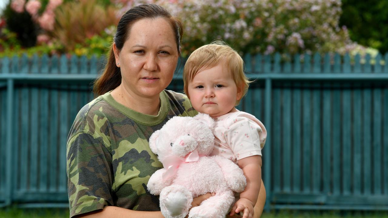 Anastasiia (CORRECT double i) Indiukova with her daughter Solomia Oakley, 1, at their Mt Louisa home. Picture: Evan Morgan