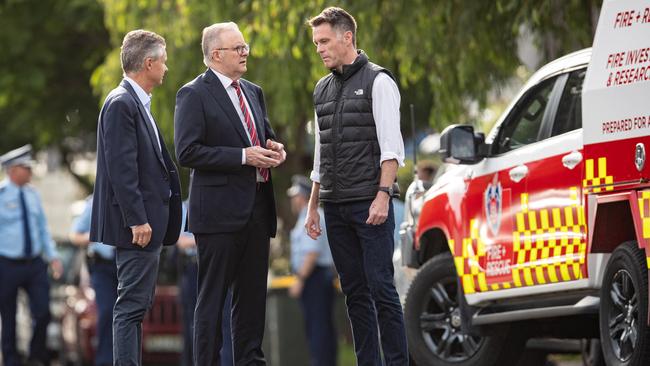 Anthony Albanese and NSW Premier Chris Minns visit the childcare centre in Maroubra that was firebombed in an anti-Semitic attack. Picture: Julian Andrews/NewsWire