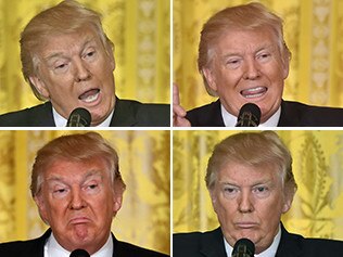 A composite of images from Donald Trump press conference