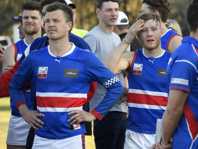 South Croydon captain Daniel King watches on after the grand final. Picture: Andy Brownbill