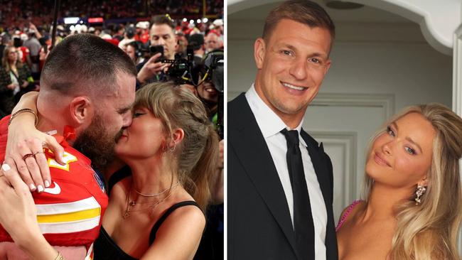 Swift is dating Travis Kelce, while Gronk has been in a long-term relationship with Camille Kostek. Photo: Getty Images and Instagram